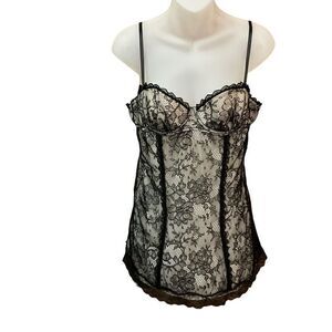 Victoria’s Secret Sexy Little Things Bra Chemise Black Lace White Lining 34C